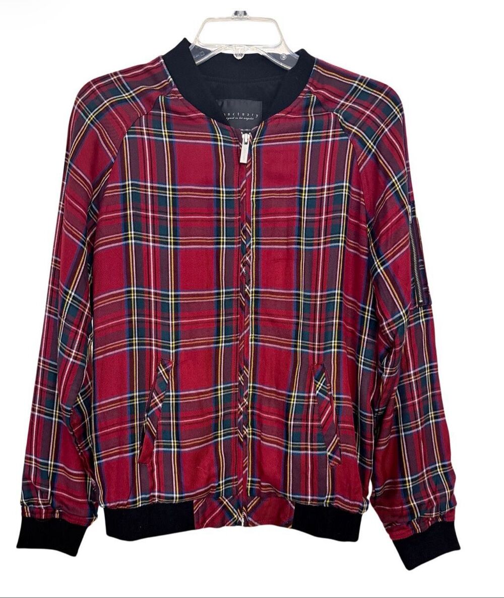 Sanctuary Tartan Plaid Bomber Jacket XS Full Zip Preppy Holidays Academic